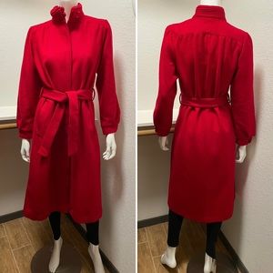 VTG🇺🇸Central Park ILGWU Holiday Christmas Carol Red Wool Long Coat | Sz S